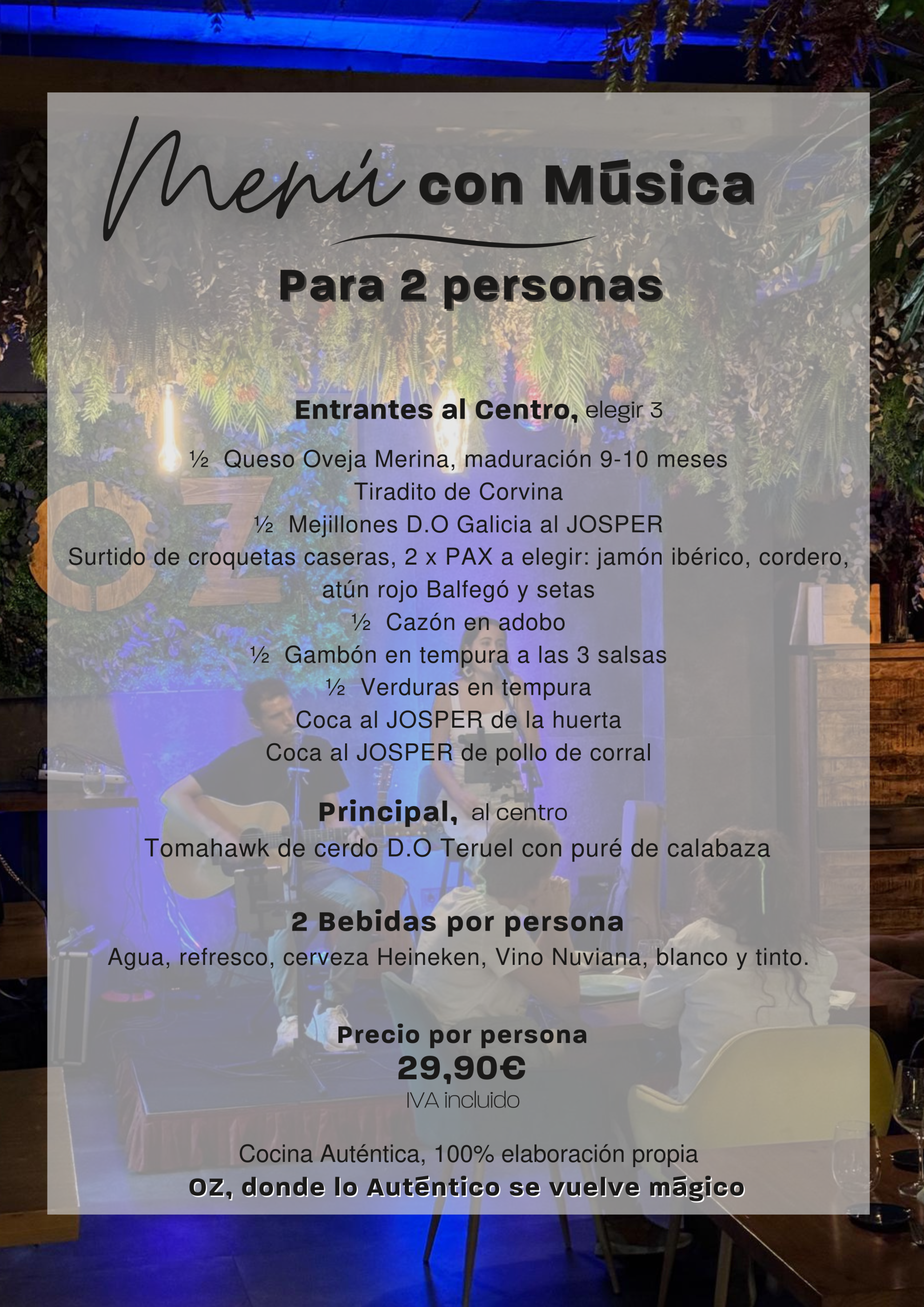 Menú con música 2 pax
